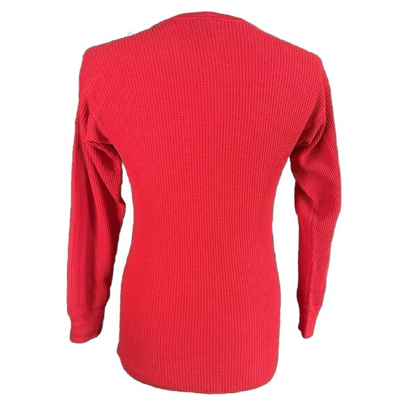Vintage 80’s Plain Red Waffle Knit Long Sleeve Thermal Shirt Made In USA - Picture 2 of 4